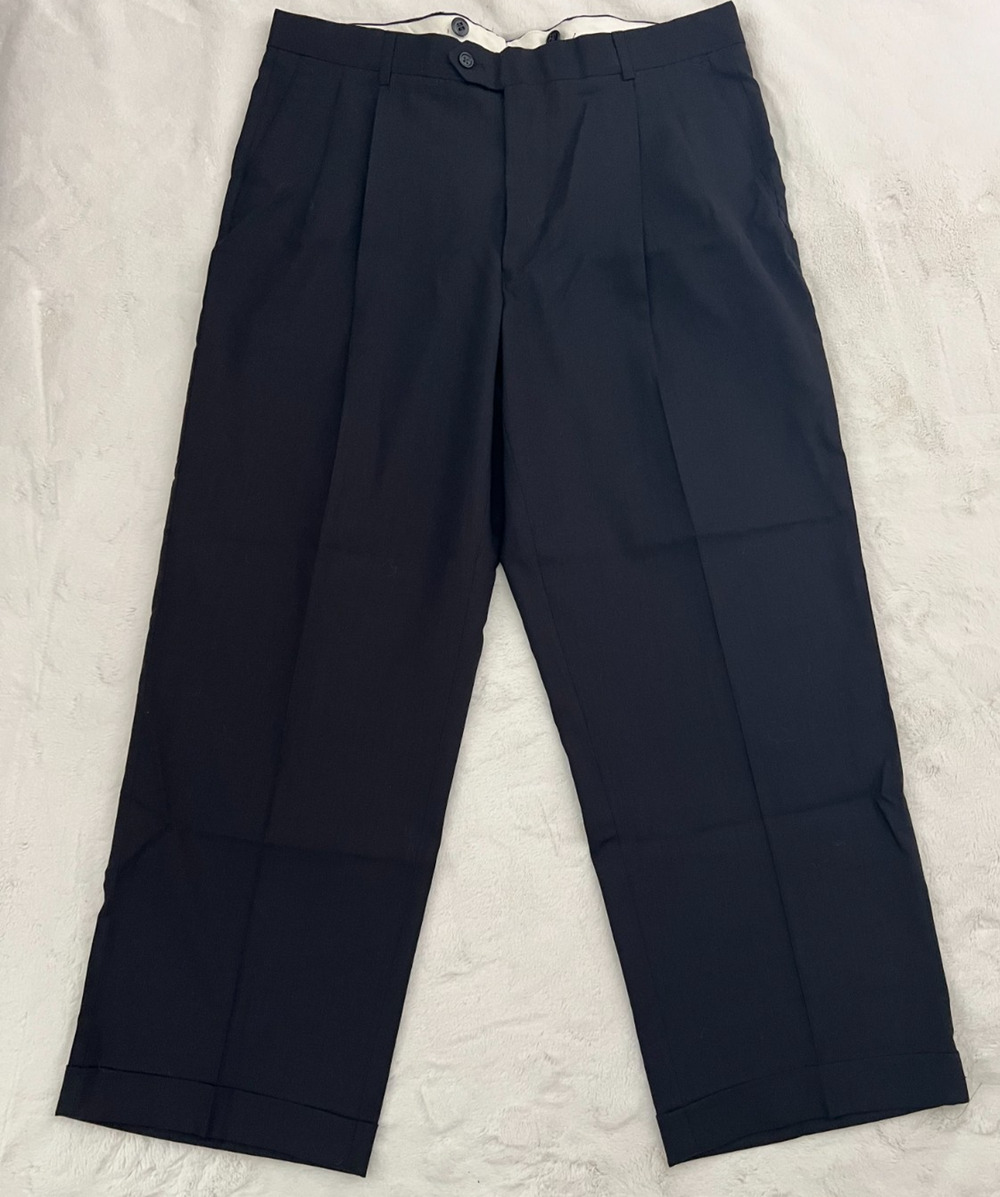 Pronto Uomo Mens Dress Pants 36 Waist 100% Worsted Wool Pleated Cuffed